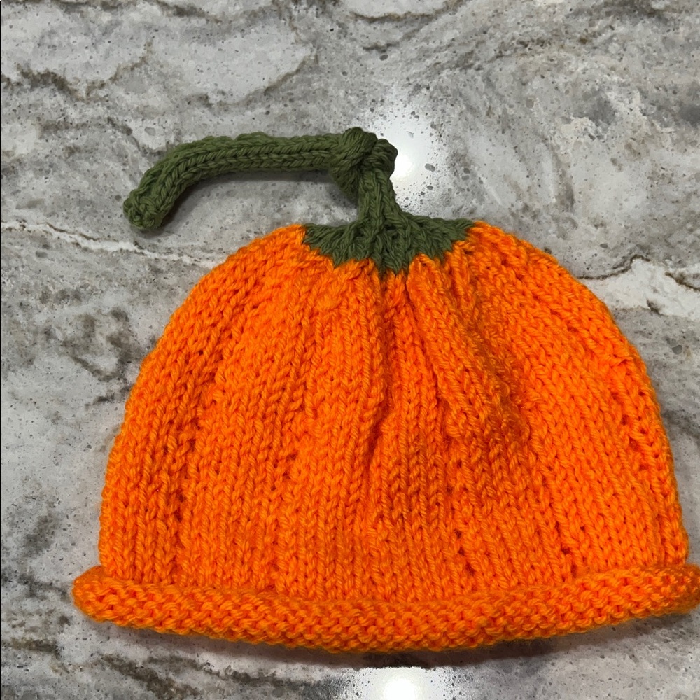 Orange Knit Pumpkin Hat Child Baby Halloween Fall Trick or Treat Hand Crafted